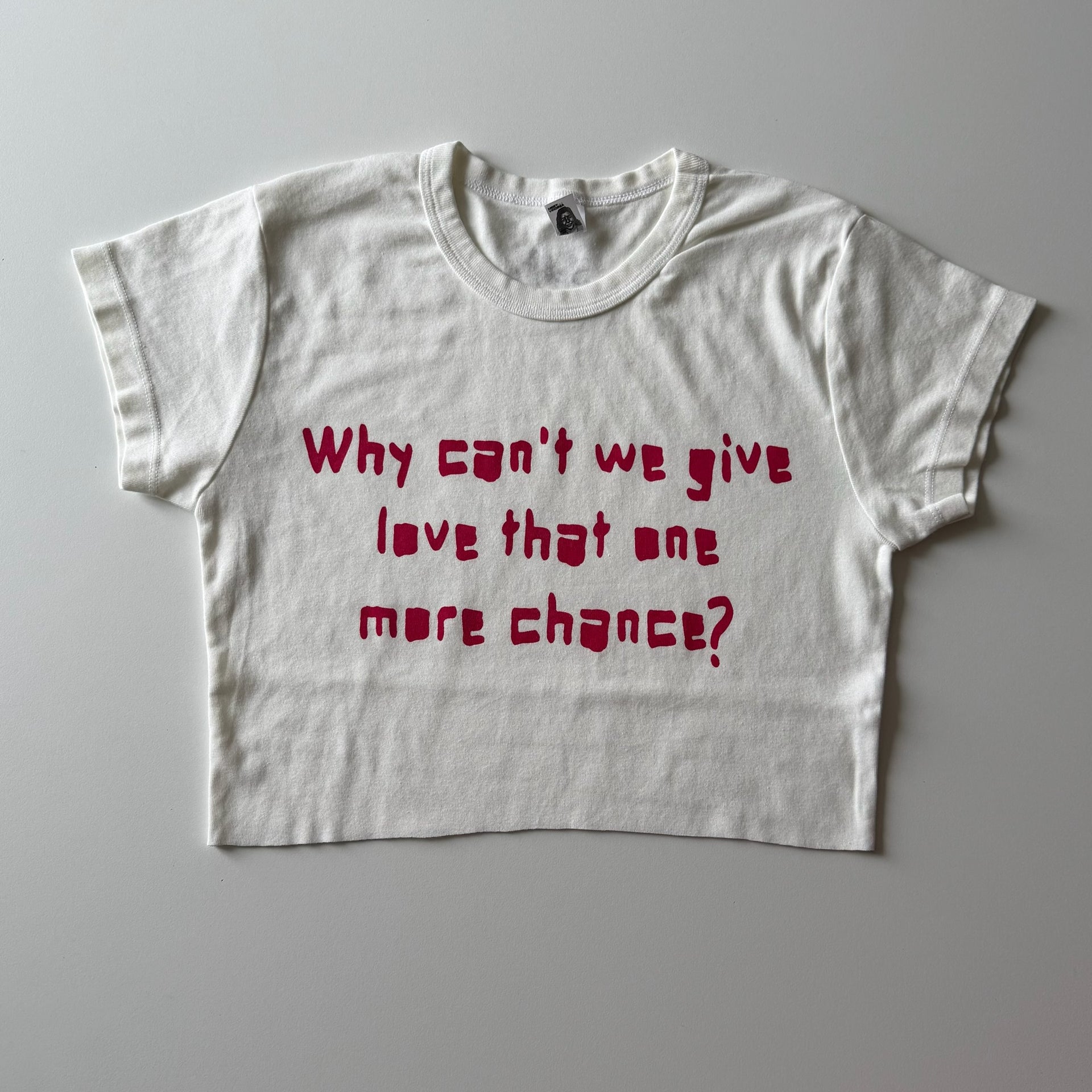 Why can't we? cropped baby tee - M