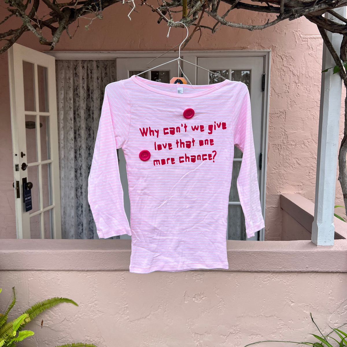 Why Cant We? 3/4 Long Sleeve button tee - M