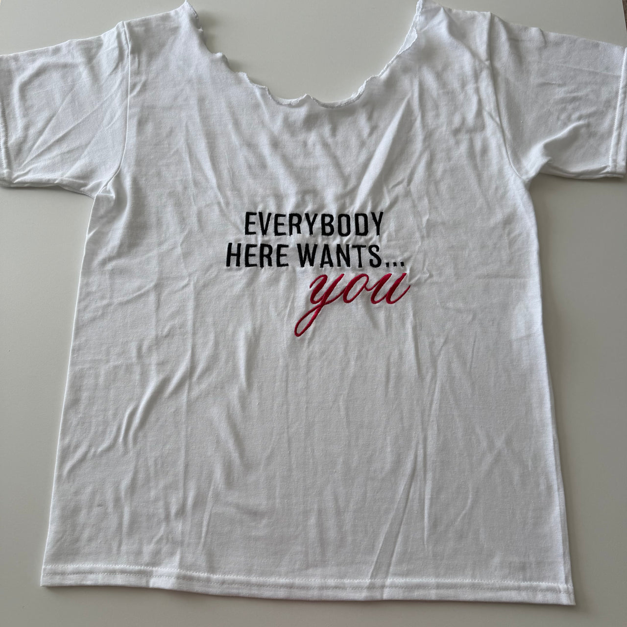 Everybody here wants you off the shoulder baby tee - XL