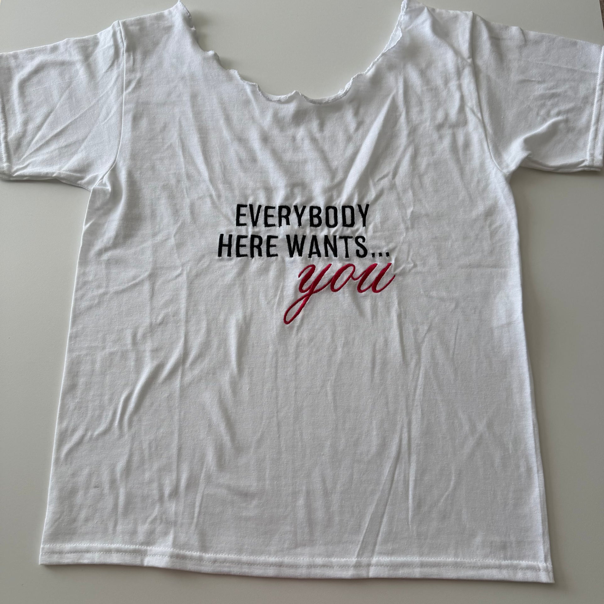 Everybody here wants you off the shoulder baby tee - XL