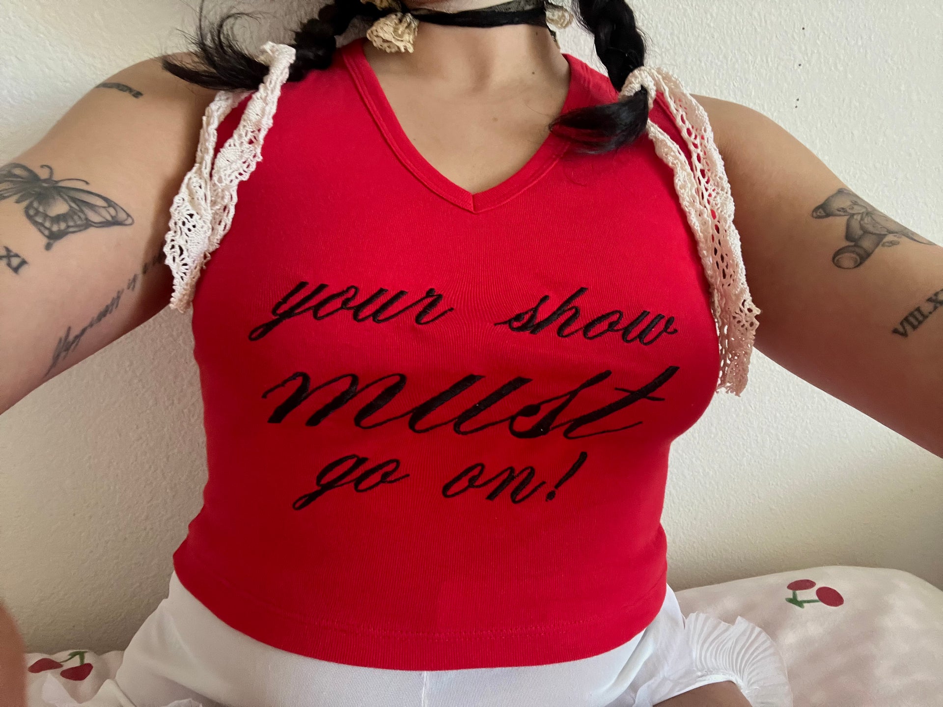 Your show must go on v neck crop top
