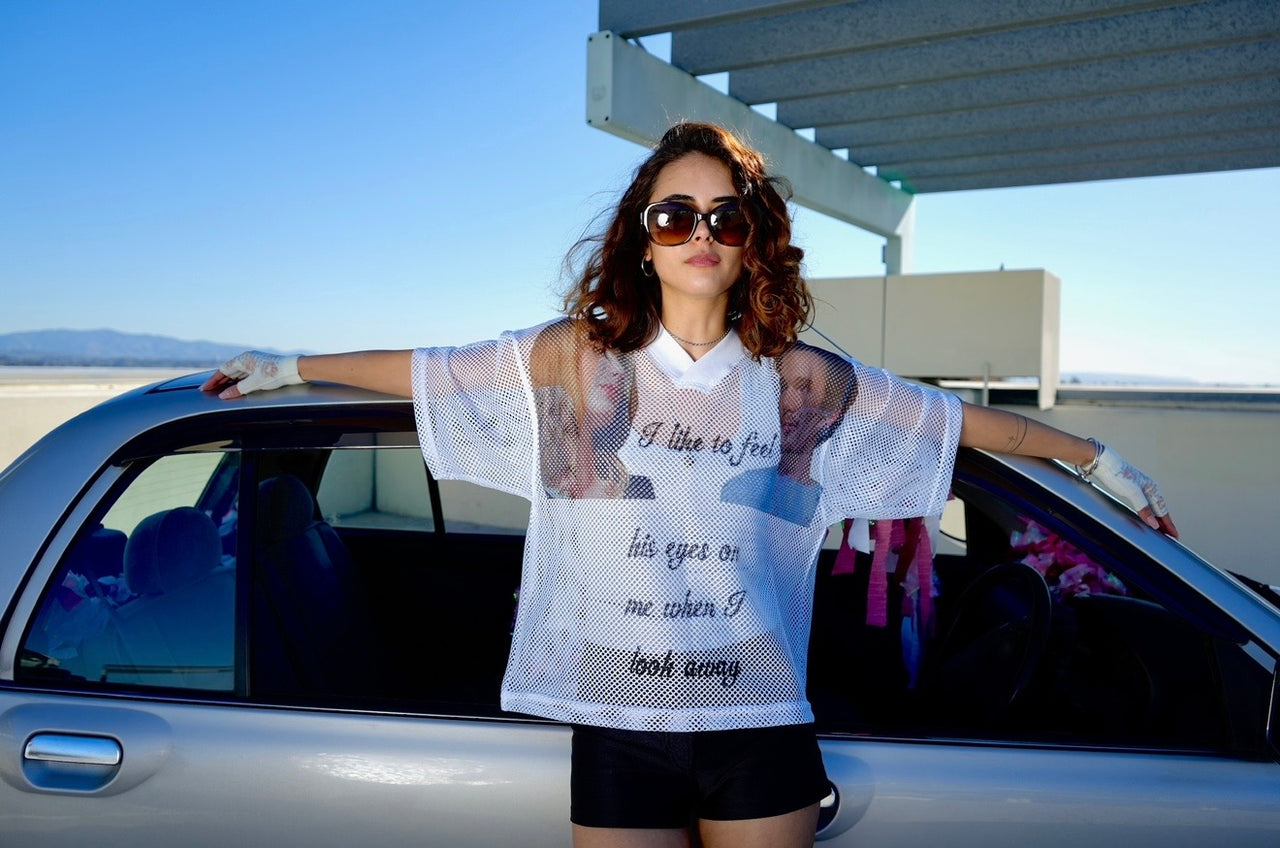 I like to feel his eyes on me... Mesh tee