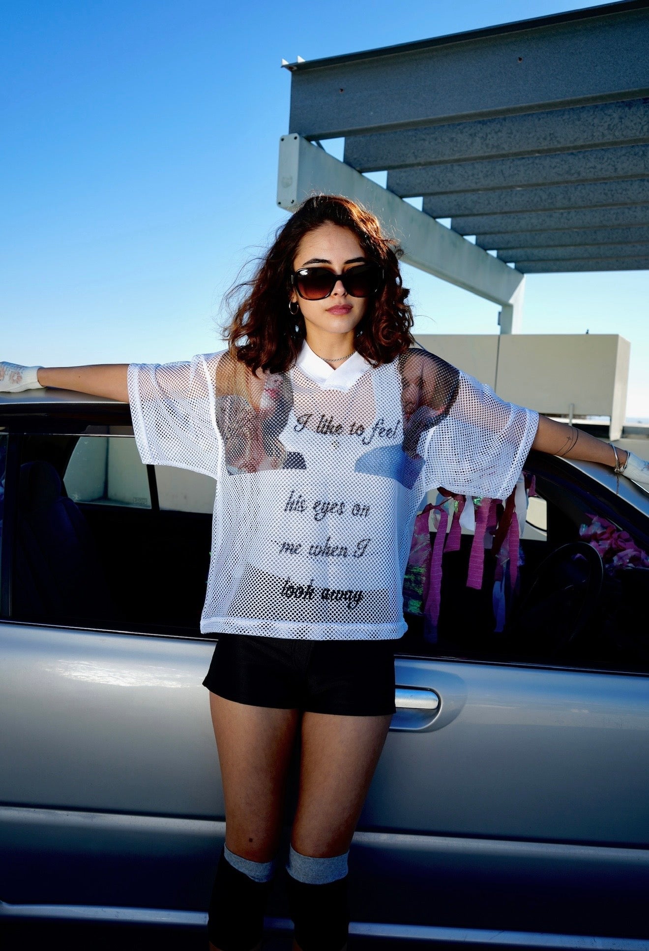 I like to feel his eyes on me... Mesh tee