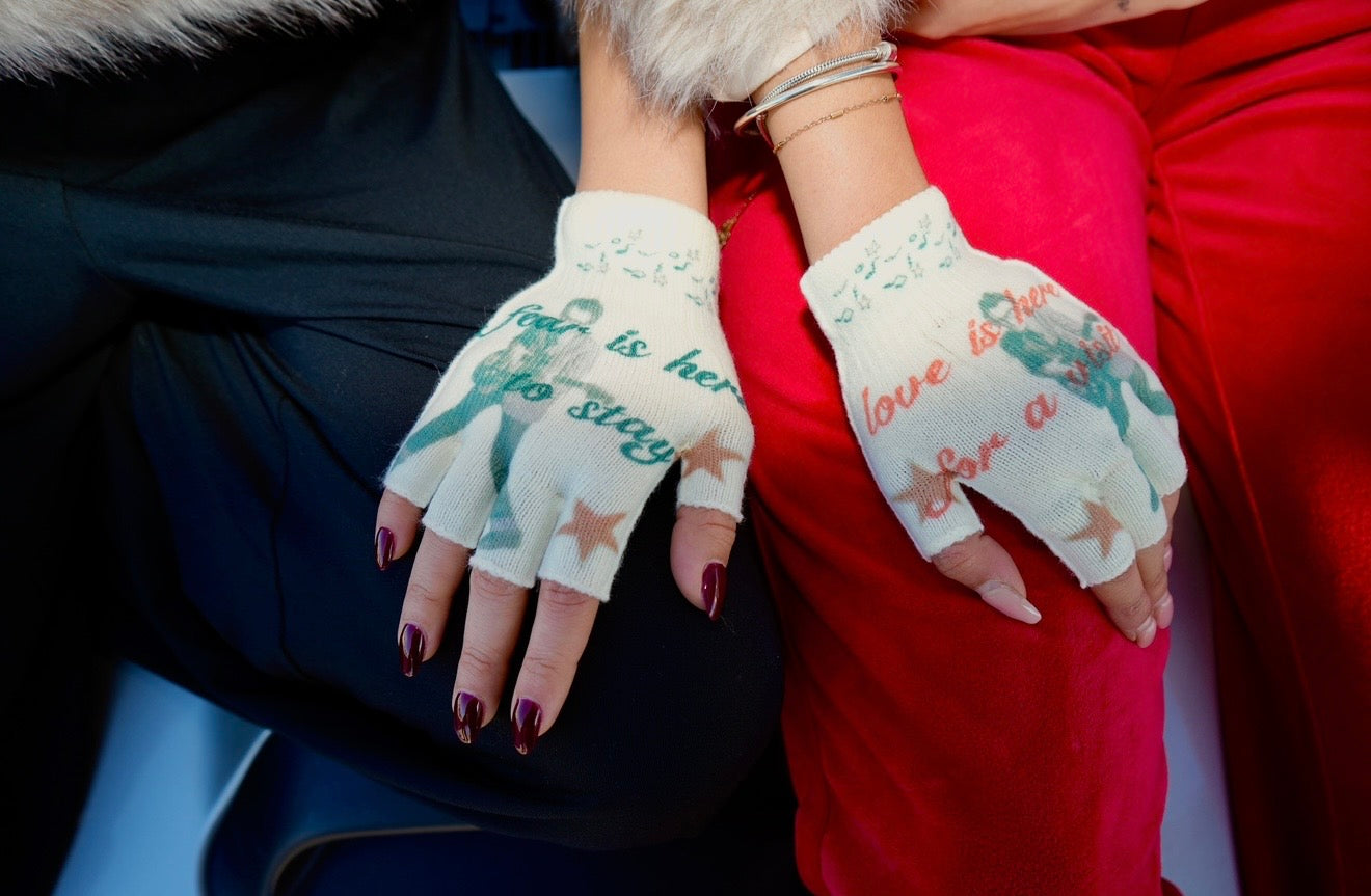 Love is here for a visit gloves