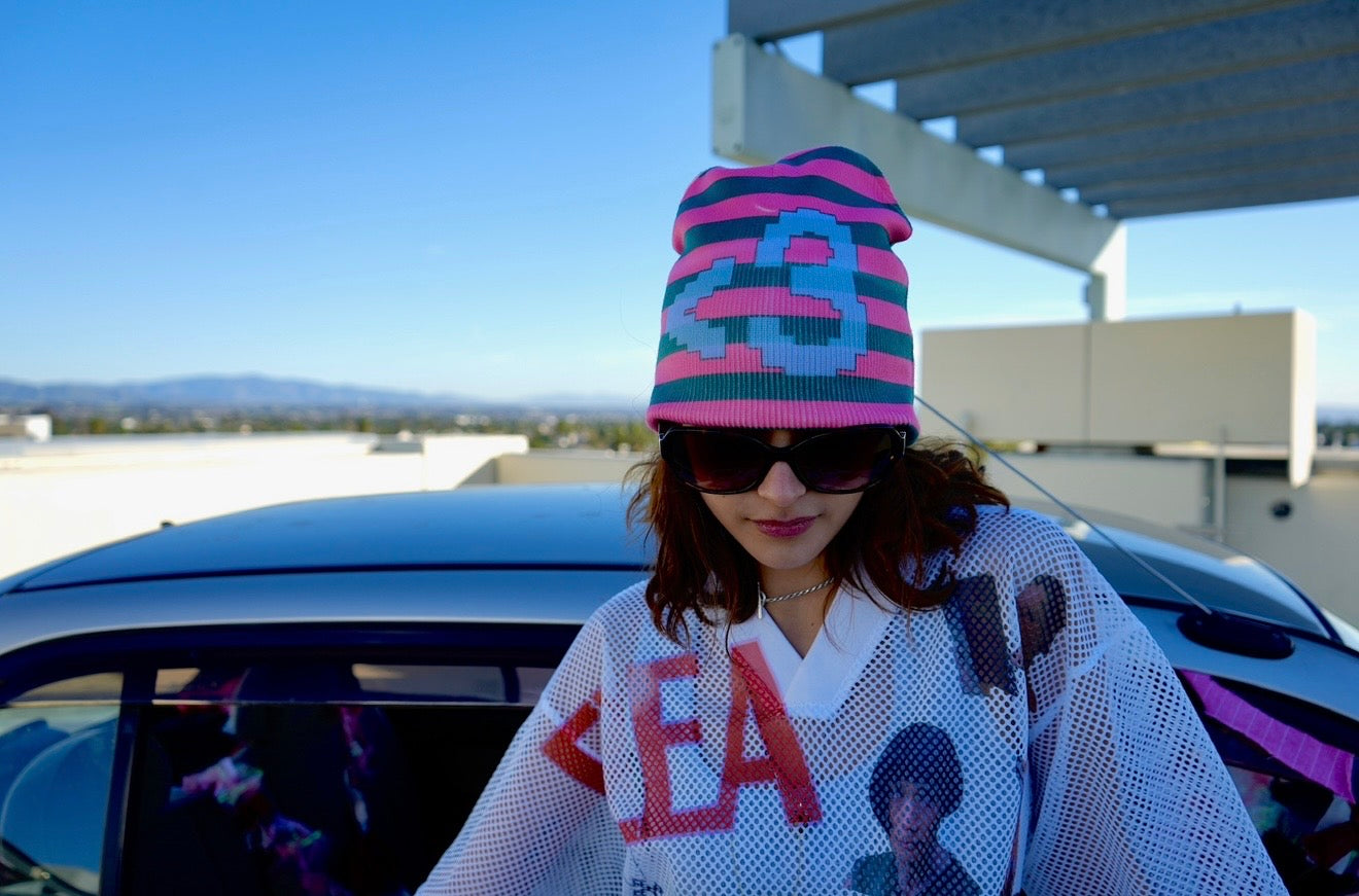 heart print beanie