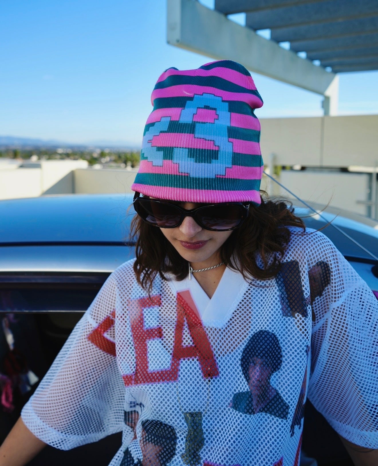 heart print beanie