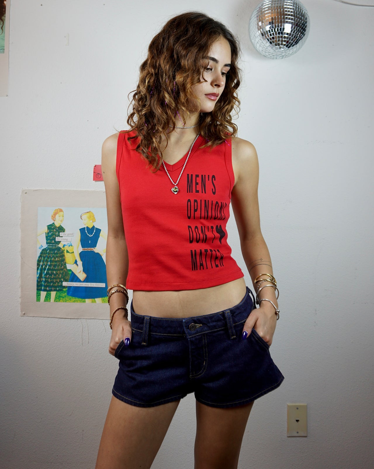 Men's opinions don't matter v neck crop top